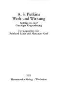 Cover of: A.S. Puškins Werk und Wirkung: Beiträge zu einer Göttinger Ringvorlesung