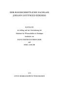 Cover of: Der handschriftliche Nachlass Johann Gottfried Herders: Katalog