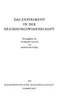 Cover of: Das Experiment in der Erziehungswissenschaft