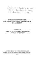 Cover of: Studies in ethnicity by Conference on Aspects of the East European Experience in Europe and America (1979 University of Wisconsin-Milwaukee)