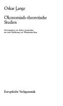 Ökonomisch-theoretische Studien by Oskar Lange