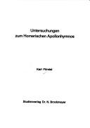 Cover of: Untersuchungen zum Homerischen Apollonhymnos by Karl Förstel, Karl Förstel