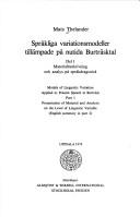 Cover of: Språkliga variationsmodeller tillämpade på nutida burträsktal = by Mats Thelander