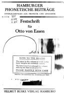 Cover of: Festschrift für Otto von Essen anlässlich seines 80. Geburtstages