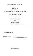 Cover of: Festschrift für Erich Schmidt-Leichner zum 65. Geburtstag