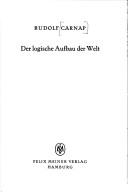 Cover of: Der logische Aufbau der Welt by Rudolf Carnap