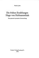 Cover of: Die frühen Erzählungen Hugo von Hofmannsthals by Csúri, Károly