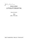 Cover of: Hallers Literaturkritik.
