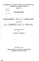 Cover of: Mémoires sur la librairie et sur la liberté de la presse