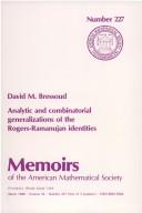 Cover of: Analytic and combinatorial generalizations of the Rogers-Ramanujan identities