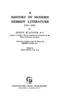 A history of modern Hebrew literature (1785-1930) by Joseph Klausner