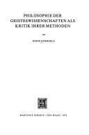 Cover of: Philosophie der Geisteswissenschaften als Kritik ihrer Methoden by Heinz Kimmerle