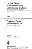 Cover of: Production theory and its applications: proceedings of a workshop