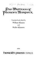 Cover of: The writings of Pilgram Marpeck