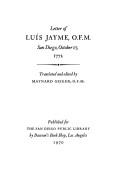 Letter of Luís Jayme, O. F. M., San Diego, October 17, 1772 by Luís Jayme