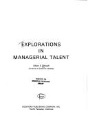 Cover of: Explorations in managerial talent