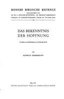 Cover of: Bekenntnis der Hoffnung: Tradition u. Redaktion im Hebräerbrief