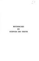 Cover of: Recherches en sciences des textes: hommage à Pierre Albouy