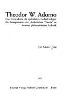 Cover of: Theodor W. Adorno: d. Naturschöne als spekulative Gedankenfigur : zur Interpretation d. "Ästhetischen Theorie" im Kontext philosoph. Ästhetik