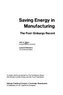 Cover of: Saving energy in manufacturing: the post-embargo record