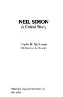 Cover of: Neil Simon, a critical study by Edythe M. McGovern