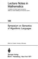 Cover of: Symposium on semantics of algorithmic languages by Erwin Engeler