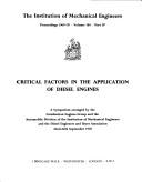 Cover of: Critical factors in the application of diesel engines | 