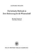 Cover of: Die kritische Methode in ihrer Bedeutung für die Wissenschaft