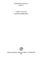 Cover of: Kleine Schriften | Ludwig Alsdorf