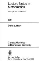 Cover of: Contact manifolds in Riemannian geometry
