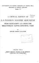 A critical edition of La passion nostre Seigneur