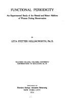 Cover of: Functional periodicity: an experimental study of the mental and motor abilities of women during menstruation.