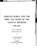 Cover of: Edmund Burke and the first ten years of the 'Annual Register', 1758-1767