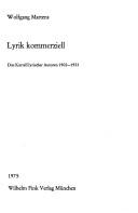 Cover of: Lyrik kommerziell: das Kartell lyrischer Autoren, 1902-1933.