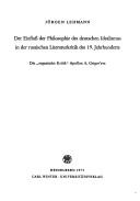 Cover of: Der Einfluss der Philosophie des deutschen Idealismus in der russischen Literaturkritik des 19. Jahrhunderts by Lehmann, Jürgen, Lehmann, Jürgen