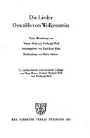 Cover of: Die Lieder Oswalds von Wolkenstein by Oswald von Wolkenstein, Oswald von Wolkenstein