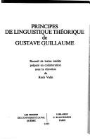 Cover of: Principes de linguistique théorique de Gustave Guillaume