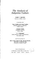 Cover of: The analysis of subjective culture