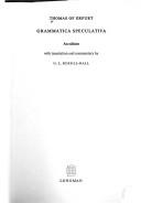 Cover of: Grammatica speculativa by Thomas von Erfurt