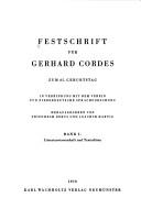 Cover of: Festschrift für Gerhard Cordes zum 65. Geburtstag