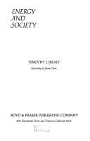 Cover of: Energy and society by Healy, Timothy J.
