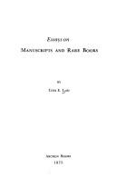 Cover of: Essays on manuscripts and rare books