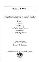 Cover of: Verses to the memory of Joseph Warton ; Poems ; The slave and other poetical pieces ; The simpliciad