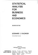 Cover of: Statistical analysis for business and economics by Leonard J. Kazmier