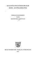 Cover of: Dichtungstheorien der Aufklärung.