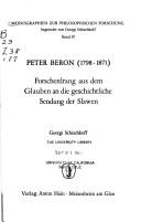 Cover of: Peter Beron (1798-1871) by Schischkoff, Georgi.