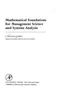 Cover of: Mathematical foundations for management science and systems analysis