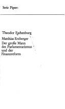 Cover of: Matthias Erzberger: der grosse Mann des Parlamentarismus und der Finanzreform.