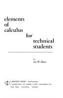 Cover of: Elements of calculus for technical students by Lee W. Davis