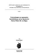 Cover of: Untersuchungen zur sogenannten Spruchdichtung und zur Sprache des Fürsten Wizlaw III. von Rügen
